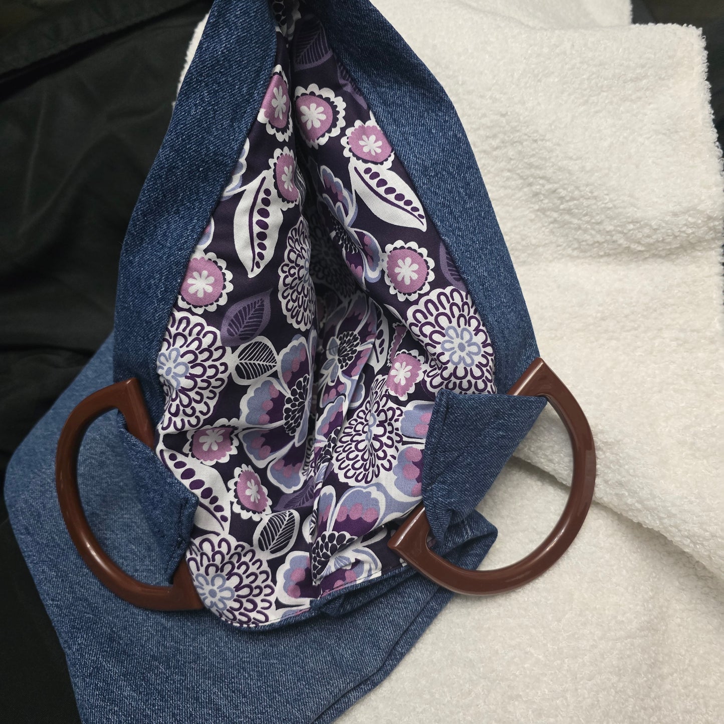 Denim Clutch and Carrying bag (purple floral lining)
