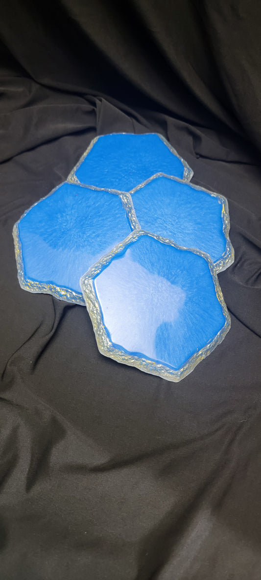 Blue Hexagon Coaster Set