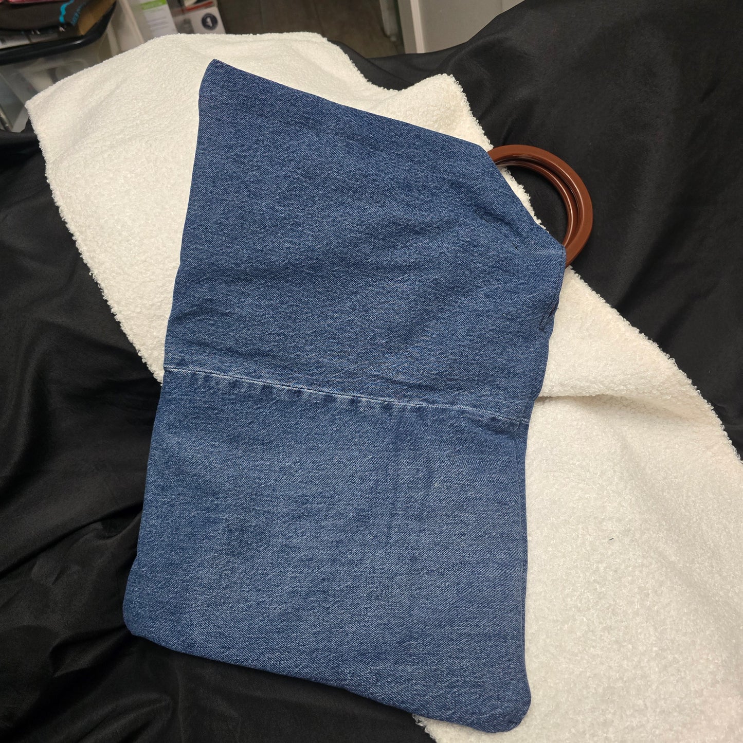 Denim Clutch and Carrying bag (purple floral lining)