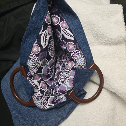 Denim Clutch and Carrying bag (purple floral lining)