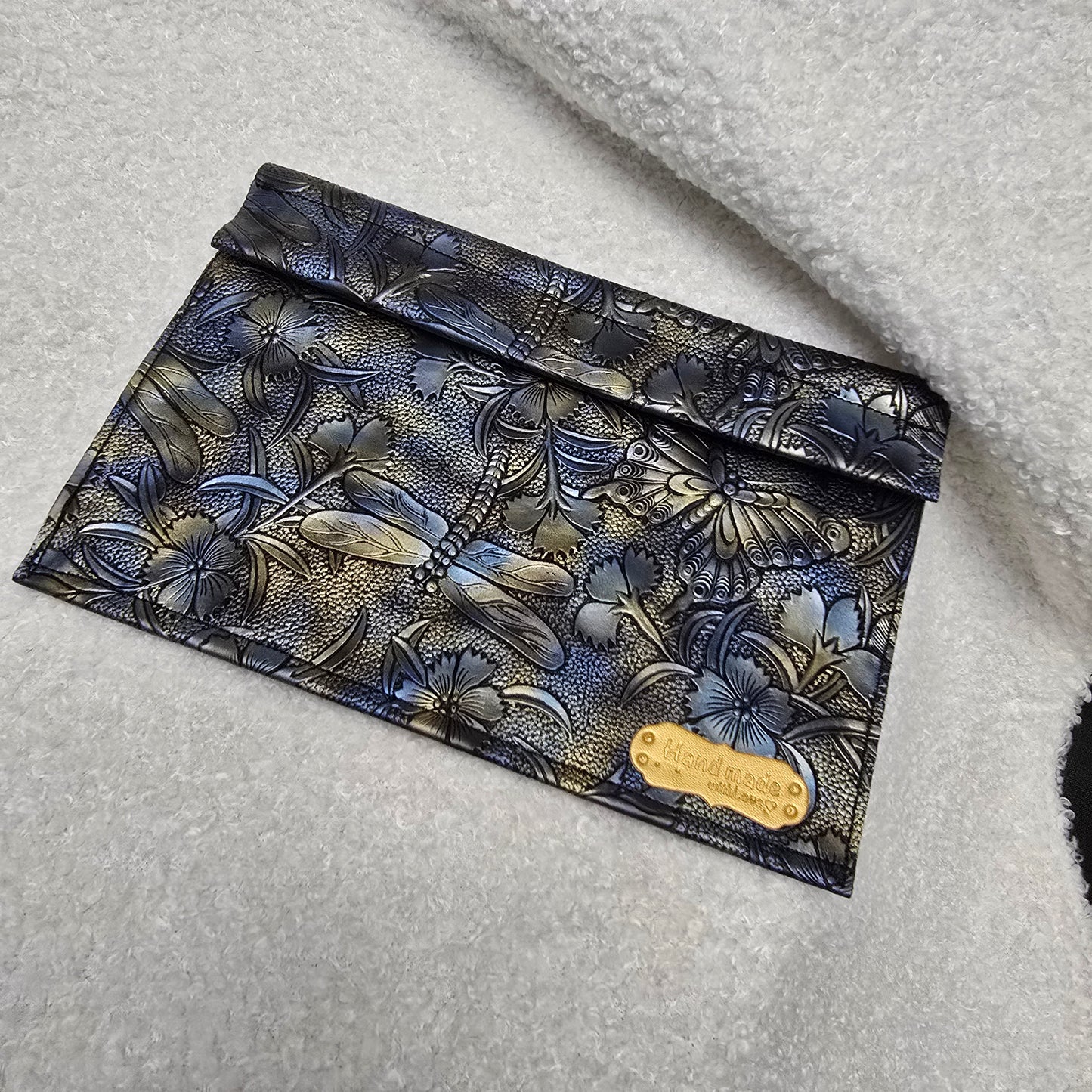 Faux Leather Wallet / Pouch (Blue & Gold Dragonfly)